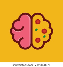 Fun logo with brain and pizza representing intelligence power. Cartoon style podcast and marketing logo