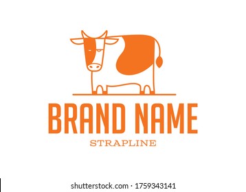Fun logo design of a cow above brand/company name and strapline. Vector design/illustration
