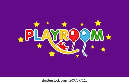 fun logotypes, logo design for playroom and kids zone for education in colorful style with balloon,slide,kids and kid illustration