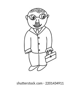 Fun man in glasses with a mustache and a bag