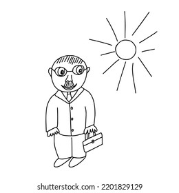 Fun man in glasses with a mustache and a bag. Sun