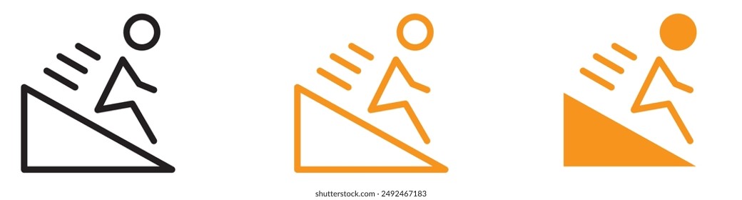 Fun Man Sliding on Slope Icon for Winter Sports and Recreation Graphics Ideal for Representing Sledding and Snow Activities