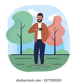 hombre divertido con smartphone con ropa informal
