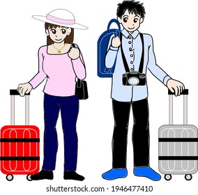 Fun man and woman on a trip