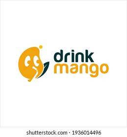 fun mango juice drink logo cartoon, mascot vector for fresh fruit beverage sticker design ideas