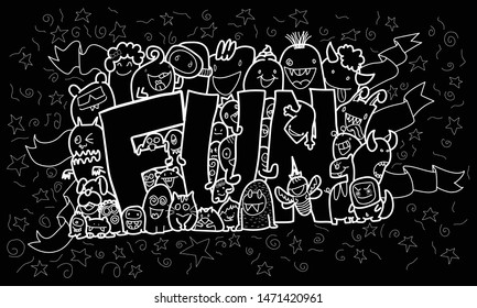 The fun of many monsters, vector design for illustration, cards and things or making websites.