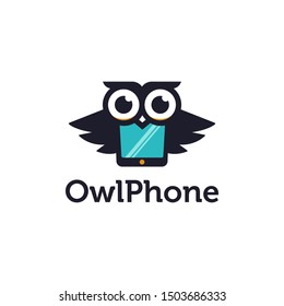 Fun mascot owl phone logo icon vector template on white background