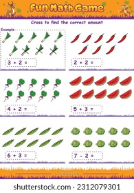 fun match game. cross the Vegetables to find the correct answer. fun activities for kids to play and learn.