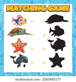 Fun matching game with colorful sea creatures