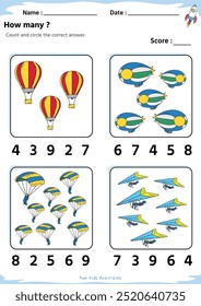 Fun Matching game. subtraction air transportation theme. fun activities for kids to play and learn.