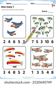 Fun Matching game. subtraction air transportation theme. fun activities for kids to play and learn.
