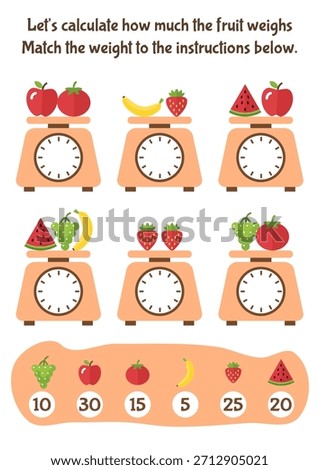 Fun math activity Match the fruit weights and practice simple addition for young learners