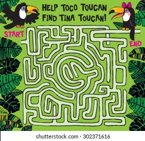 A fun maze for kids where you have to help the toucan bird find his girlfriend.