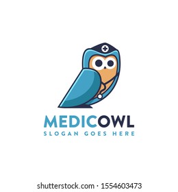 Fun medical owl logo mascot vector illustration on white background