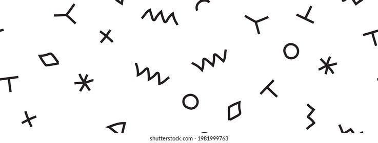  Fun Memphis Element. Paper Geometric Style. Line Seamless Repeat. Trendy Form Triangle. Retro Monochrome Wallpaper Curve. Cool Creative Doodle. Trendy Set Painting Background