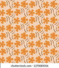 Fun, mid-century, retro seamless floral pattern. Orange tone.