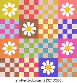 A fun and minimalist floral checker board background textile pattern.
