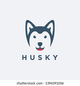Fun minimalist Smiley Siberian Husky dog logo icon vector illustration on white background