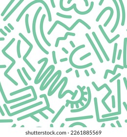 Fun Mint Line Doodle nahtloses Muster. Kreativ minimalistischer Kunsthintergrund für Kinder oder trendiges Design mit einfachen Formen. Einfache kindische, kreide Kulisse.