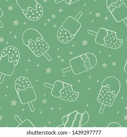 Fun mint popsicle ice cream seamless pattern, happy and fresh repeat background with stars and dots - great for summer themed fabrics and textiles, seasonal prints, wallpapers, invitations