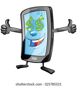 fun mobile cartoon with dollar symbol 