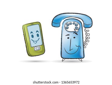 Fun Mobile Phone vector and Analog telephone character
