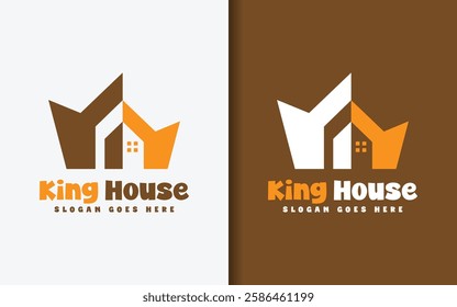 A fun and modern logo of a house creatively combined with a royal crown. Vector Logo Illustration.