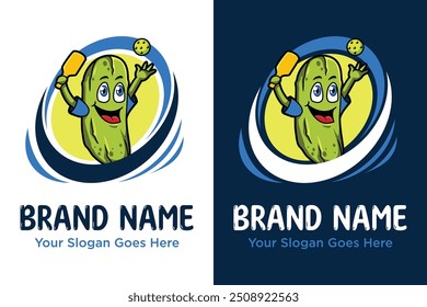 fun modern pickle pickleball sport mascot logo design vector illustration