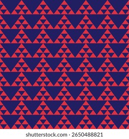 Um design tribal divertido e moderno com motivos de triângulo geométrico rosa em uma base da Marinha. O padrão de repetição é influenciado por tradições folclóricas com um toque contemporâneo, perfeito para moda ou superfície de