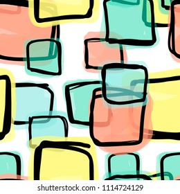 Fun and modern verctor seamless pattern, doodle square shapes in four diferent colors. Doodle collection. - Powered by Shutterstock - Get 15% off with code: PIKWIZARD15