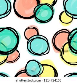 Fun and modern verctor seamless pattern, doodle circle shapes place randomly. Doodle collection.