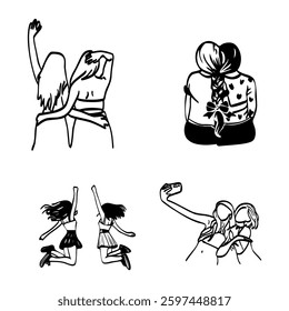 fun moments in dynamic vector illustration silhouette of friends having fun together	