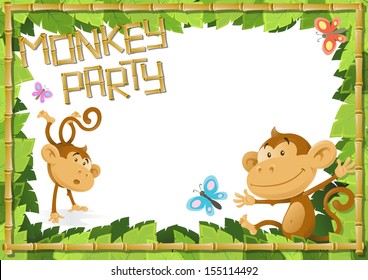 Fun Monkey Party Jungle Border. 