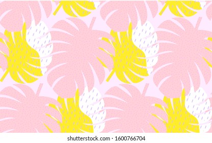 Fun monstera leaves seamless pattern with motifs vector art.