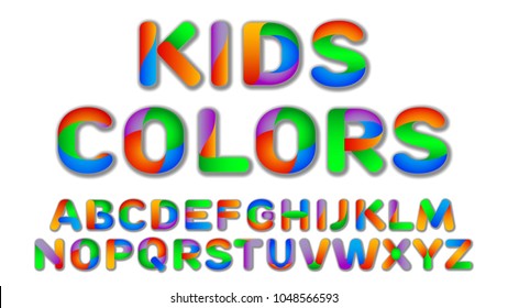 Fun Multi Color Kids Custom Font. Vector.