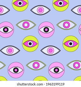 Fun multicolored evil eye seamless pattern vector art.