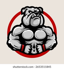 divertido músculo cão buldogue colorido logotipo mascote personagem isolado desenho linha estilo esboço clássico vintage design ilustração