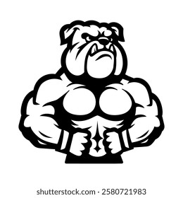 fun muscle dog bulldog logo mascot character isolated drawing line style sketch classic vintage design illustration