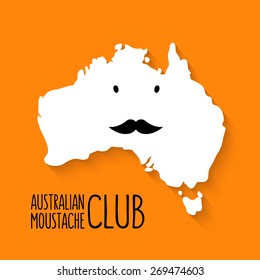 Fun mustached cartoon Australia map vector on orange background
