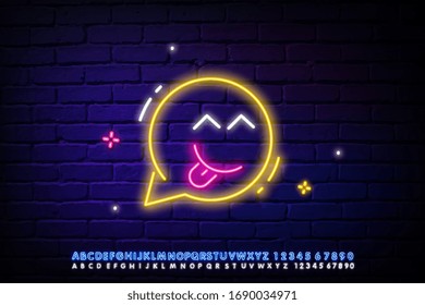 A fun neon call center line Icon. Neon laser lights. Smiley message sign. Feedback symbol. Glowing laser speech bubble. Banner icon with an incoming call icon. Vector