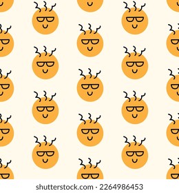 Fun Nerd Emoji Icons Seamless Pattern, Emoticon Doodle Faces Repeat Background Texture. Funky Joyful Vector Illustration. Funny Characters Website Backdrop Design, Textile, Fabric Print, Cartoon Style