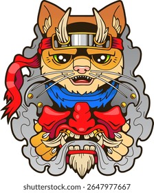 gato ninja divertido, design de ilustração