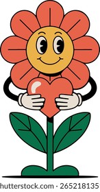 A fun and nostalgic flower character with retro cartoon vibes—ideal for vintage-inspired designs, merchandise, and playful branding.