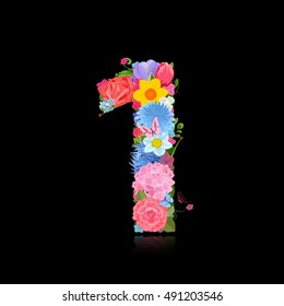 Fun number of fancy flowers on black background 1