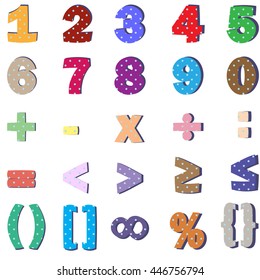 Fun numbers and mathematical symbols grouped for easy editing