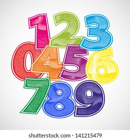 Fun numbers scratched vector font. Use for design.