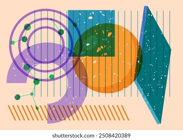 Objeto divertido em design gráfico de riso moderno. Formas geométricas coloridas. Estilo de textura de impressão de risografia abstrata de elementos de geometria.