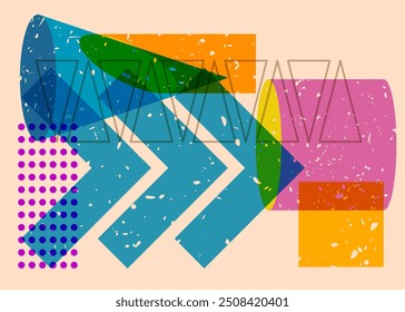 Objeto divertido em design gráfico de riso moderno. Formas geométricas coloridas. Estilo de textura de impressão de risografia abstrata de elementos de geometria.