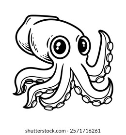 fun octopus cartoon character isolated drawing line style sketch classic vintage design illustration