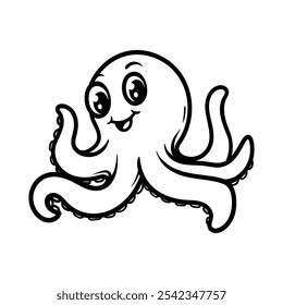 fun octopus cartoon character logo isolated drawing coloring line art style sketch classic vintage design illustration